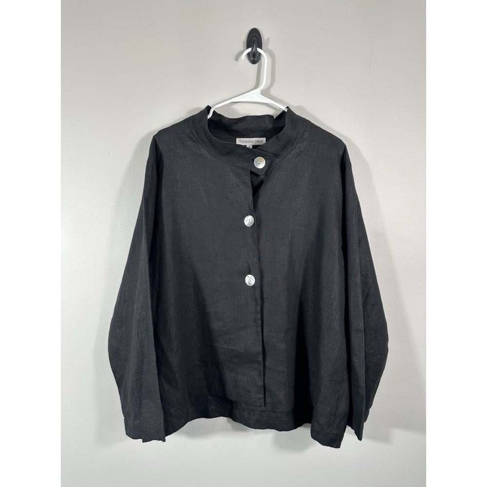 Christopher Calvin Shirt Jacket Large Black Linen Blazer Minimalist Lagenlook